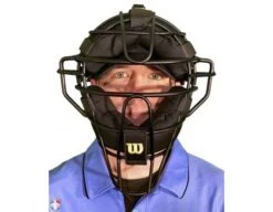 Wilson Dyna-Lite Aluminum Umpire Mask With Memory Foam -Umpattire A3009 AL Wilson Dyna Lite Aluminum Umpire Mask with Memory Foam Worn Front View