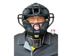 Wilson Dyna-Lite Steel Umpire Mask With Memory Foam -Umpattire A3009X MEM Wilson Dyna Lite Steel Umpire Mask with Memory Foam worn front
