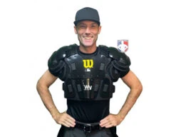 Wilson MLB West Vest Pro Gold 2 Air Management Umpire Chest Protector -Umpattire B7204 Wilson MLB West Vest Pro Gold 2 Air Management Umpire Chest Protector worn front