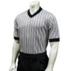 Smitty Grey V-Neck Performance Mesh Referee Shirt With Black Pinstripes 2 Smitty Grey V-Neck Performance Mesh Referee Shirt With Black Pinstripes -Umpattire BK GV Smitty Grey V Neck Referee Shirt with Black Pinstripes Front View
