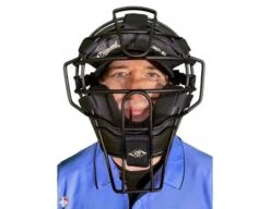 Diamond Matte Black Big League Aluminum Umpire Mask With Leather -Umpattire DFM BL Diamond Big League Aluminum Umpire Mask with Leather Worn Front View