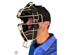 Diamond Silver Big League Aluminum Umpire Mask With Leather -Umpattire DFM BL SV Diamond Silver Big League Aluminum Umpire Mask with Leather Worn Front Angled View
