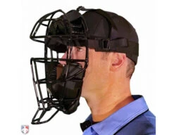 Force3 Defender Umpire Mask -Umpattire F3 DEF BK BK Force3 Defender Umpire Mask with Black Worn Front Angled View