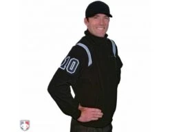 Smitty Major League Style Fleece Lined Umpire Jacket - Black And Polo Blue 8 Smitty Major League Style Fleece Lined Umpire Jacket - Black And Polo Blue -Umpattire S330 BK PB Smitty Major League Style Fleece Lined Umpire Jacket Black with Powder Blue Front Angled View with N4 SUB BPBW
