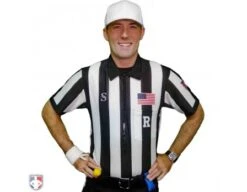 Smitty CFO College 2" "Body Flex" Short Sleeve Football Referee Shirt -Umpattire USA115CFO FLEX R Smitty CFO 2 Stripe Body Flex Football Referee Shirt Worn Front View