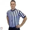 Smitty 1" Stripe Body Flex V-Neck Referee Shirt With USA Flag 2 Smitty 1" Stripe Body Flex V-Neck Referee Shirt With USA Flag -Umpattire USA200 FLEX Worn Front Angled