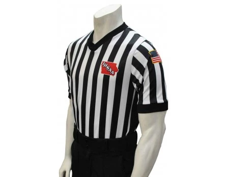 Iowa (IHSAA) 1" Stripe Body Flex Men's V-Neck Referee Shirt With Side Panels 3 Iowa (IHSAA) 1" Stripe Body Flex Men's V-Neck Referee Shirt With Side Panels