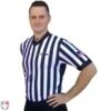 Kentucky (KHSAA) 1" Stripe Body Flex Men's V-Neck Side Panel Referee Shirt 1 Kentucky (KHSAA) 1" Stripe Body Flex Men's V-Neck Side Panel Referee Shirt -Umpattire USA201KY FLEX Worn Front Angled