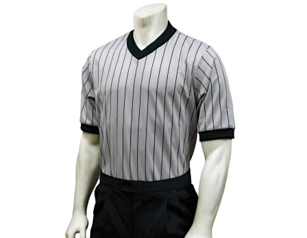 Smitty Body Flex Grey V-Neck Referee Shirt With Black Pinstripes 3 Smitty Body Flex Grey V-Neck Referee Shirt With Black Pinstripes