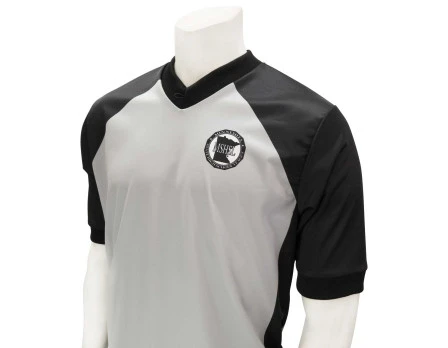Minnesota (MSHSL) Men's Body Flex Grey & Black V-Neck Referee Shirt 4 Minnesota (MSHSL) Men's Body Flex Grey & Black V-Neck Referee Shirt - Image 2