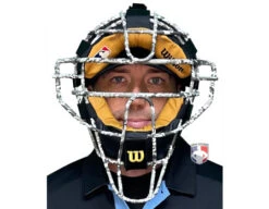 Wilson MLB Camo Dyna-Lite Aluminum Umpire Mask With Two-Tone 8 Wilson MLB Camo Dyna-Lite Aluminum Umpire Mask With Two-Tone -Umpattire Wilson Camo Worn front